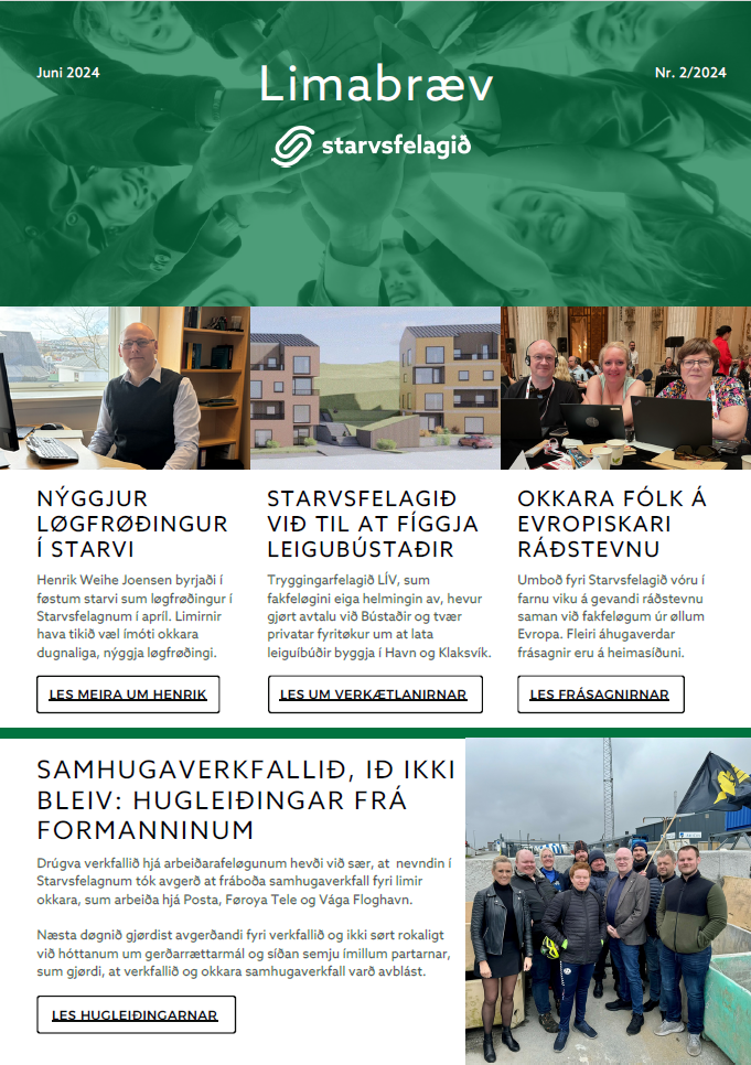 Starvsfelagið limabræv juni 2024